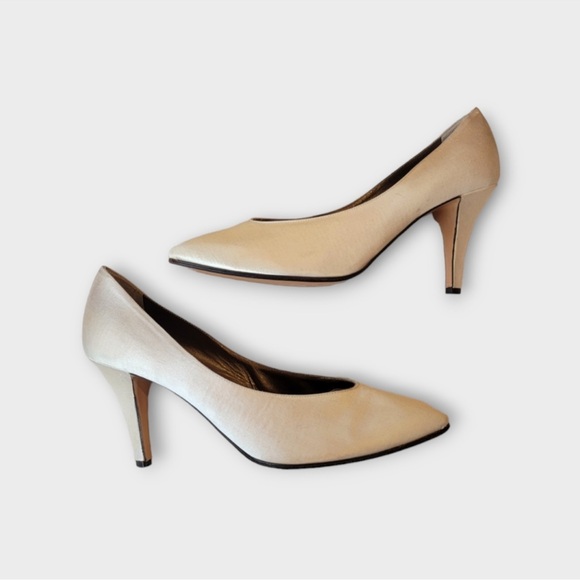 Saint Laurent Shoes - Yves Saint Laurent Vintage Pearl White Satin Heels